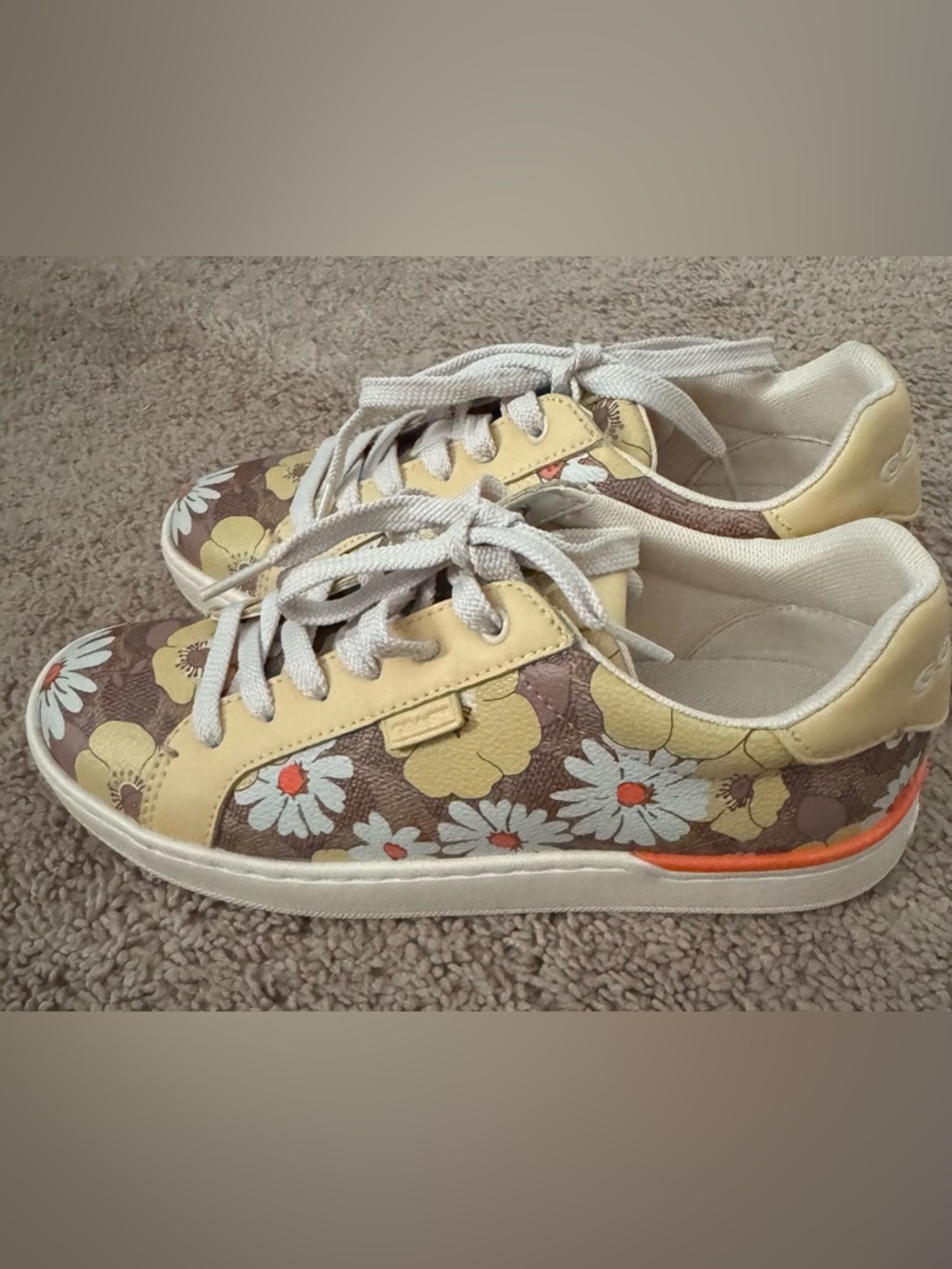 Coach Cream & White Textile Low-Top Sneakers